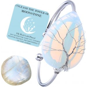 Trahoo-Collier Bracelet En Pierre De Lune - Amour Lunaire - Fil Arbre De Vie Plaqué Platine/18 Carats Or Fait À La Main, Pendentifs En Forme De Lune/C?ur/Goutte D'eau En Cristal Naturel - Neuf