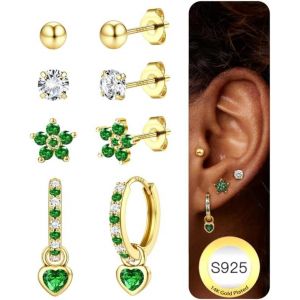 Kal-Boucles D'oreilles Femme Argent 925 Plaqué Or 14k Créoles Argent Boucles D'oreilles Piercing Oreille Helix Cartilage Petites Boucles D'oreilles Femme Or Pour Piercings Multiples - Neuf