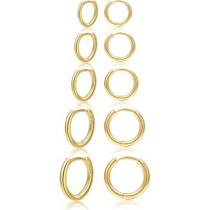 Tianyi-5 Paires Petite Creoles Or Femme Hypoallerg&eacute;nique Homme Boucles D'oreilles Femme Or Poids L&eacute;ger Creoles Or Femme Fille 6/8/10/12/14mm - Neuf