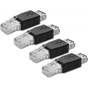 Lot de 4 adaptateurs r&eacute;seau USB 2.0 femelle vers LAN RJ45 8P8C m&acirc;le Crystal Ethernet 10 Mb/100 Mo - Neuf