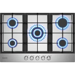 CHECARZHN--NO1-Gh2705Ss1Fc 76 Cm Table De Cuisson À Gaz Encastrable Inox 5 Feux, Fonctionne Au Gpl Ou Au Gaz Naturel, Brûleur Wok, 10400 Watts - Neuf
