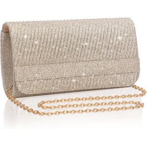 RFCBC-Pochettes et Clutches Femme Pailleté Sergé, Sac a Main Femme Or Rose avec Chaîne, Sac Soiree Brillant, Sacoche Bandoulière Tendance pour Mariage Fete Boule Cocktail Cérémonies, 20x10x6 CM - Neuf