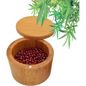 Boîte À Sel En Bambou,Boîte Stockage Dépices,Récipient Épices Rond,Pot Épices Assaisonnement,Naturel Boîte Rangement Bambou Avec Couvercle Pivotant Magnétiqu Pour Stockage Condiment Cuisine(9x7cm) - Neuf