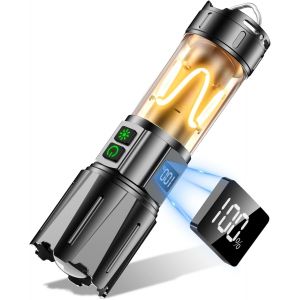 Asfasfq-Lampe Torche Led Ultra Puissante, Torche Led Puissante Rechargeable 1000000 Lumen, Lampe Tactique, 2 Interrupteurs, Gradation Continue, Écran Lcd, Pour Situations D'urgence Camping Cadeaux - Neuf