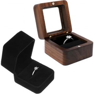 2 Pièces Boite A Bague, Boîte Cadeau Carrée En Velours, Ecrin Bague Noyer Massif Vintage, Boites A Bijoux Avec Fenêtre Transparente Boites A Pour Anniversaire Fiançailles (1 Emplacement) - Neuf