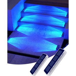 Lumiere Solaire Exterieur Jardin, Lot De 2 Bleu Eclairage Escalier Exterieur, Ip68 &Eacute;tanche Led Lampe Solaire Pour Jardin, Chemin, Escalier, All&eacute;e, Patios, Sol, Terrasse - Neuf