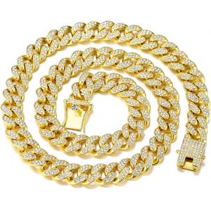 Kal-Collier Cubain Homme Cha&icirc;ne Gourmette Grosse Miami En Alliage Plaqu&eacute; Or Diamant Cha&icirc;ne De Hip-Hop Punk Ras Du Cou 50-60cm - Neuf