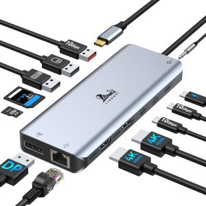 acdsgd-Station d'accueil USB C Docking Station Double &eacute;cran Ordinateur Portable 13 en 1 Hub USB-C Triple &eacute;cran avec 2 HDMI, DisplayPort, 5 USBC/A, Ethernet, 100 W PD, SD/TF, Audio/mic pour Dell HP Surface - Neuf