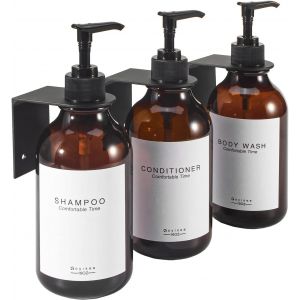 KAL-Douche Mur 3 Chambre Shampooing Et Revitalisant Distributeur, Bouteille Rechargeable De Shampooing Et Revitalisant Avec Étiquette Imperméable À L'Eau (3 Bouteilles 3 Wall Pack Marron) - Neuf