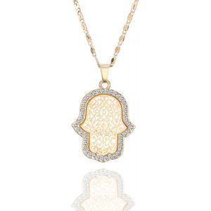 Kal-Collier Ras Du Cou Pour Les Femmes, Chanceux Hamsa Main Pendentif Avec Cristal Filles Longue Chaîne Collier Brillant Strass Collier - Neuf
