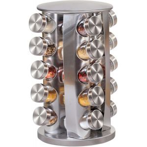 Étagère À Épices Rotative En Acier Inoxydable Pour 20 Pots À Épices Vides Avec Étiquettes, Pour Comptoir, Pour Cuisine (Étagère À Épices Pour 20 Boîtes) - Neuf