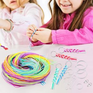 Tianyi-Scoubidou Fil Fluorescent, 200pcs Fil Scoubidou Avec 40 Petits Accessoires Scoubidou Fils Elastique Cordon Pour Faire Des Bracelets Colliers Diy - Neuf