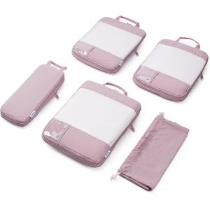 5 Pi&egrave;ces Organisateur Val , Sac Compression Voyage, Compression Packing Cubes, Organisateur Val Compressible, Cube De Rangement, Organ Urs De Bagage (Rose) - Neuf