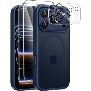 ELVORIX-Magn&eacute;tique Coque pour iPhone 17 Pro Max avec 2 Verres Tremp&eacute;s et 2 Cam&eacute;ra Protecteur, Compatible MagSafe Dos Anti Rayures &Eacute;tui Antichoc TPU Bumper Housse pour 17 Pro Max 6,9"" - Bleu Fonc&eacute; - Neuf