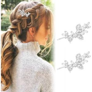 Asas-2 Pcs Pinces À Cheveux Mariage Pince Cheveux Mariage Argenté Pince A Cheveux Feuille Pince Coiffure Mariage Pince Cheveux Chignon Mariage Pour Mariage Soirées Gala,7.5 * 3.2cm,Argent - Neuf
