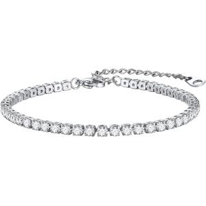 Bracelet Rivi&egrave;re Scintillant Femme En Acier Inoxydable/Plaqu&eacute; Or De 18+5cm,Bracelet Tennis Serti De Pierres En Oxyde De Zirconium Blanc/Noir De 3mm - Neuf