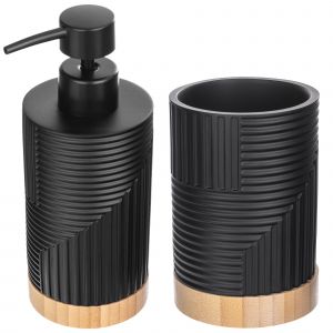 KADAX Ensemble de Salle de Bain Ensemble Distributeur de Savon Liquide Tasse de Salle de Bain Noir - Neuf