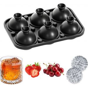 Kal-18,3 Cm * 12,6 Cm Moule À Glaçons Sphérique 6 Trous Moule À Glaçons Boule Bac À Glaçons Avec Couvercle Noir Bacs À Glaçons En Silicone Pour Boisson Froide Whisky Cocktail Vin Bière Jus - Neuf