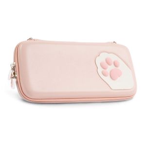 Étui de transport rigide et fin pour Nintendo Switch/Switch OLED (rose) - Motif pattes de chat - Compatible avec la console Switch et les accessoires de jeu - Dragonne amovible - Neuf