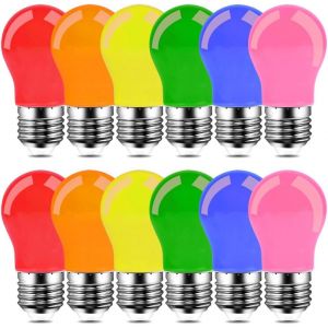 Kal-Ampoules Color&eacute;es E27 Led 2w Couleurs M&eacute;lang&eacute;es, Rose, Orange, Rouge, Jaune, Bleu, Vert Pour F&ecirc;te, D&eacute;coration De No&euml;l,Lot De 12 - Neuf