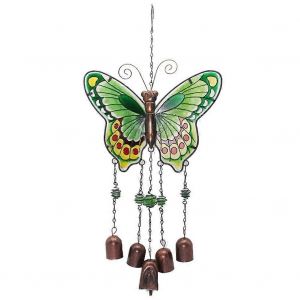 Grand papillon en verre de fer peint carillons &eacute;oliens vert - Neuf