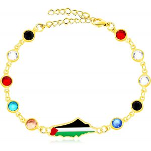 Kal-, Bracelet En Chaîne De Verre Cuivre Fait Main, Drapeau De La Palestine, Bijoux De Protestation Sociale Islamique, Charme Gaza, Bracelet Prière Musulmane Personnalisé. - Neuf