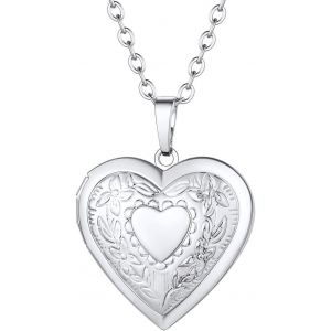 Kal-Collier Porte Photo Femme Pendentif Coeur Avec Motifs Personnalisable Chaîne Plaqué Or 50+5cm/2,5mm Bijoux Tendance Cadeau Anniversaire Noël Fête Des Mère - Neuf