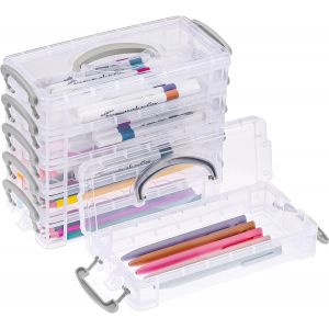 MAA-boîte à crayons empilable, boîte à crayons en plastique avec couvercle étanche, 6 compartiments plus 2 couvercles avec poignées pour rangement pour pinceaux, stylos, crayons (gris) - Neuf
