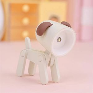 Led Veilleuse Mini Lampe De Bureau Pliante Mignon Lumières Pour Animaux De Compagnie Chien Cerf Portable Veilleuse Étudiant Salon Décor Cadeau--Off White Dog - Neuf