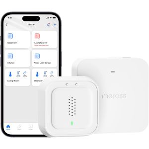 Meross D&eacute;tecteur de Fuite d'eau Connect&eacute; avec HUB MSH400 | Capteur de Fuite d'eau Wi-FI IP66 et 100 DB | Compatible avec Apple Home et Alexa et Google Home | pour la Cuisine, Salle de Bains et Cantine - Neuf