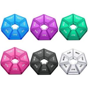 Petites Bo&icirc;tes &Agrave; Pilules Rondes, Petite Bo&icirc;te De Rangement Pour Pilules, Mini Bo&icirc;te De Rangement Pour Pilules &Agrave; 7 C&ocirc;t&eacute;s Pour 7 Jours, Bo&icirc;te &Agrave; M&eacute;dicaments Avec Rappel De Pilules (Couleurs Vives). - Neuf