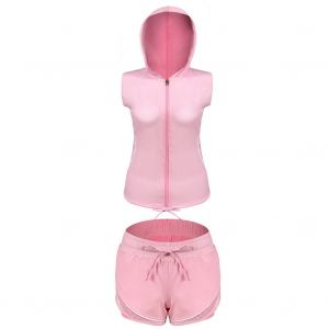 Ensemble 2 Pieces De Sport De Plein Air Pour Femme, Veste Et Short De Yoga Respirants, Pour Course A Pied Et Fitness (Rose, Taille M) - Neuf