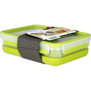 Checarzhn--No1-Boîte À Repas, 3 Compartiments Pratiques, Couvercle, Assiette Séparée Et Bande Élastique, Volume 1,2 Litres, Transparent/Vert, Clip & Go, 518098 - Neuf