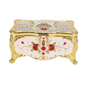 Boite De Rangement Vintage En Alliage Gaufre, Porte-Bijoux, Decoration D'interieur Avec Serrure A Miroir - Neuf
