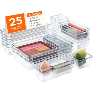 Ensemble de 25 Organisateurs de Tiroirs en Plastique,Tiroirs de Bureau Transparents pour Cosmétiques,Maquillage,Papeterie et Gadgets,pour Dressing,Salle de Bain,Bureau,Chambre - Neuf
