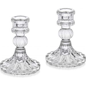 Ensemble de 2 bougeoirs en verre cristal,bougeoir décoratif en verre transparent - Neuf