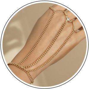 Kal-Punk Layered Tassel Chain Bracelet Gold Slave Tassel Bracelets Sparkling Rhinestone Ring Bracelet Linked Hand Harnais Bracelet Bijoux Pour Femmes Et Filles - Neuf