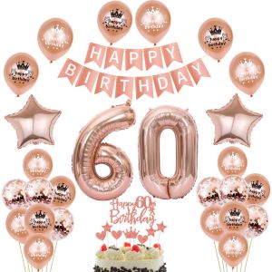 SJZG-Ballon D&eacute;coration 60 Ans Anniversaire,Or Rose Anniversaire 60 Ans Femme,D&eacute;coration - Neuf