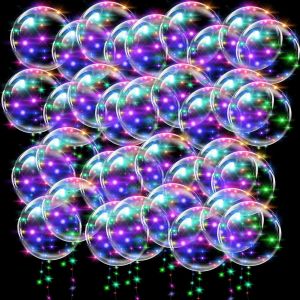 CAUC-Lot de 18 ballons LED transparents de 45,7 cm avec guirlande lumineuse u2013 Cristal clair, adapt&eacute;s &agrave; l'h&eacute;lium pour anniversaire, mariage, Saint-Valentin, d&eacute;coration de f&ecirc;te (lumi&egrave;re color&eacute;e) - Neuf