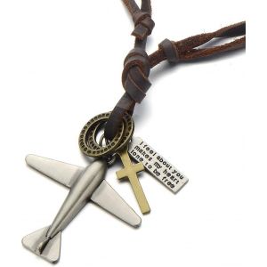 Kal-Unisex Vintage Avion Pendentif - Collier Homme Femme - Avec Cordon En Cuir R&eacute;glable - Neuf