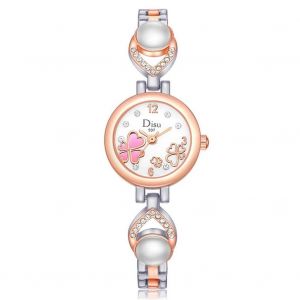 Disu Fashion Femmes Zicrons Quartz Mouvement Montre-Bracelet (Or Rose + Argent + Cadran Blanc) - Neuf