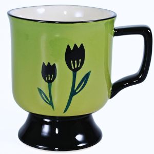 Eryi-Mug À Thé Et Tasses À Café 400ml - Élégants Mug Vert - Avec Tulipes Peintes À La Main,Accessoire Cadeaux Pour Savourer Vos Boissons Préférées - Neuf