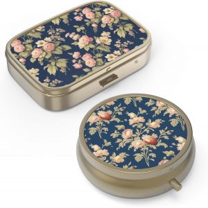 Pilulier Avec Miroir Rétro Petit Pour Sac À Main Ou Poche Bronze Pilulier Ou Vitamines,Huile De Poisson,Suppléments,Pilule Containe Cadeaux De Voyage (2pcs) - Neuf
