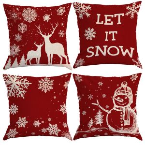 4pcs 18""X18"" De No&euml;l, Motif Flocon De Neige De No&euml;l D&eacute;coratif Couvre-Oreillers Draps En Coton Taies D'oreiller Carr&eacute;e Housse De Coussin Pour Canap&eacute;, Un Canap&eacute;, Un Lit Et Une Voiture - Neuf