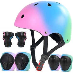 Casque Pour Enfants Avec Genouillères - Coudières Et Protège-Poignets - Casque Vélo Enfant Réglable(Rose Bleu Vert,S) - Neuf