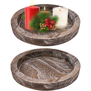 2Pcs Chandelier Bougeoir Bois Plateau, Assiettes À Bougies Rondes 20,5 Cm Plateaux Décoratifs Pour Bougies Dessous De Bougie En Bois Support Rond Pour Bougies Pour Décor De Centre De Table Noël - Neuf