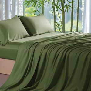 Drap Housse 160x200 Bambou Vert Drap De Lit En M&eacute;lange Tencel Lyocell Bambou Drap Housse Vert Lisse Respirant Pour Matelas &Eacute;pais Hypoallerg&eacute;nique Sans Repassage Ourlet &Eacute;lastique La Peut Atteindre 30c - Neuf