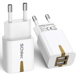Usb Charger 2 Ports 5v/2.1a &iquest; Universal Wall Power Adapter Compatible With Iphone Xs/Xr, Huawei P20, Samsung Galaxy Note S9, Tablet And More (White-2pack) - Neuf