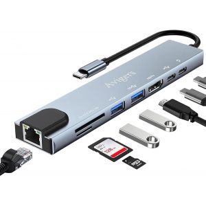 8 En 1 Hub/Adaptateur Usb C Avec Rj45 Ethernet, 4K Hdmi, 100W Pd, Lecture De Carte Sd/Tf, 2 Ports Usb 3.0, Type C Adaptateur Multiport Pour Macbook Pro/Air, Ipad Pro, Imac, S&eacute;rie Iphone16/15[Z4768] - Neuf