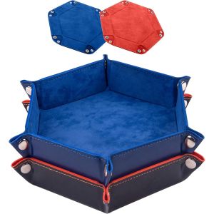 2 Pi&egrave;ces Piste De D&eacute;s Cuir Et Velours Plateau De Des Pliable Pour Dnd Rpg Jeux De Table (Bleu Roi, Orange) - Neuf